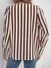 Perfee Striped Round Neck Long Sleeve Blouse OutfitFlow
